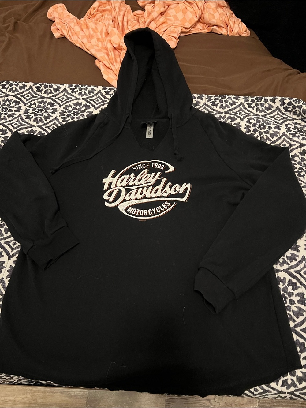 Harley-Davidson Black Hoodie with Orange and Cream Logo